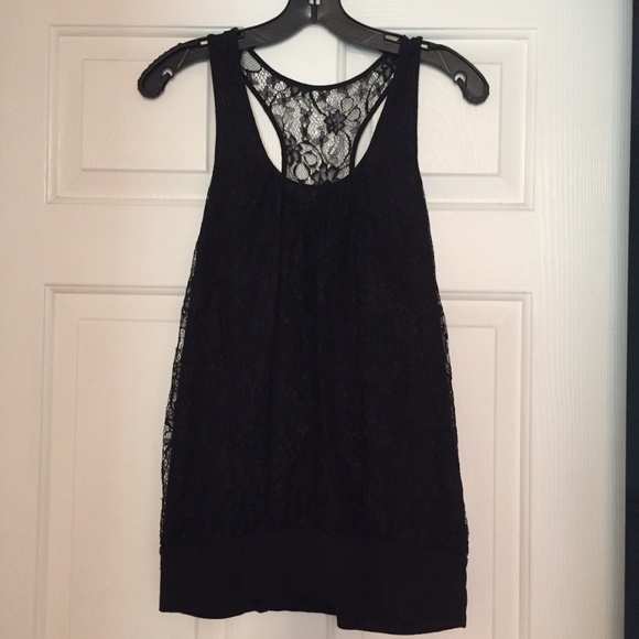 Express Lace Bubble Racerback Tank- Black- SMALL - Picture 4 of 7